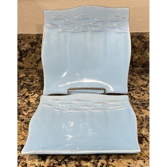 Baum Brothers Fish School Collection‎ Blue Salad Plates Embossed Fish Set Of 2 - Picture 1 of 5
